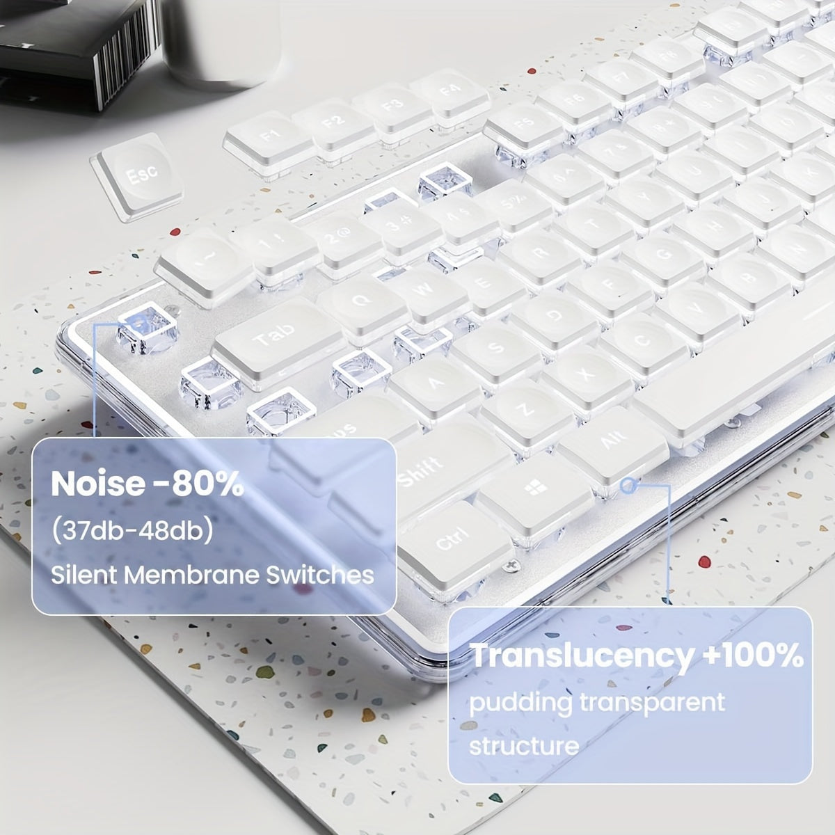 EWEADN Silent LED-Backlit Ergonomic Gaming Keyboard