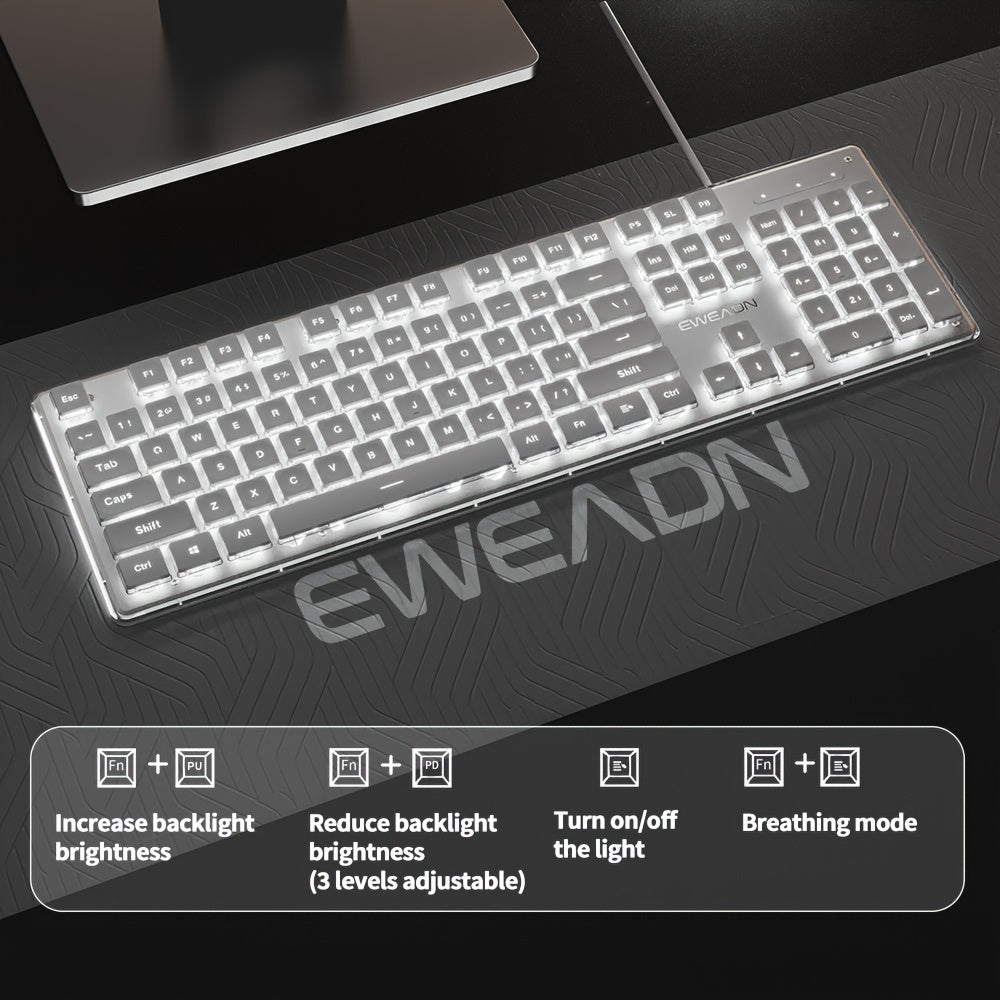 EWEADN Silent LED-Backlit Ergonomic Gaming Keyboard