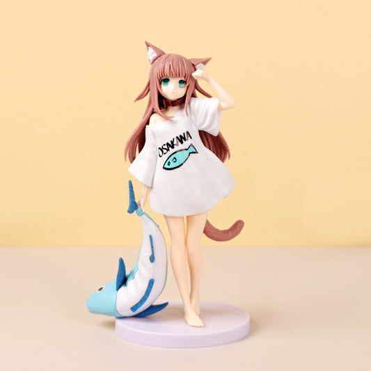 Charming Cat girl Anime Figurine with Fish Accent - PVC Collectible