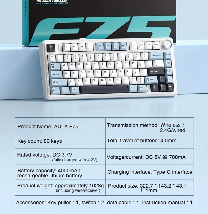 AULA F75 RGB Mechanical Gaming Keyboard - 2.4G Wireless/Wired