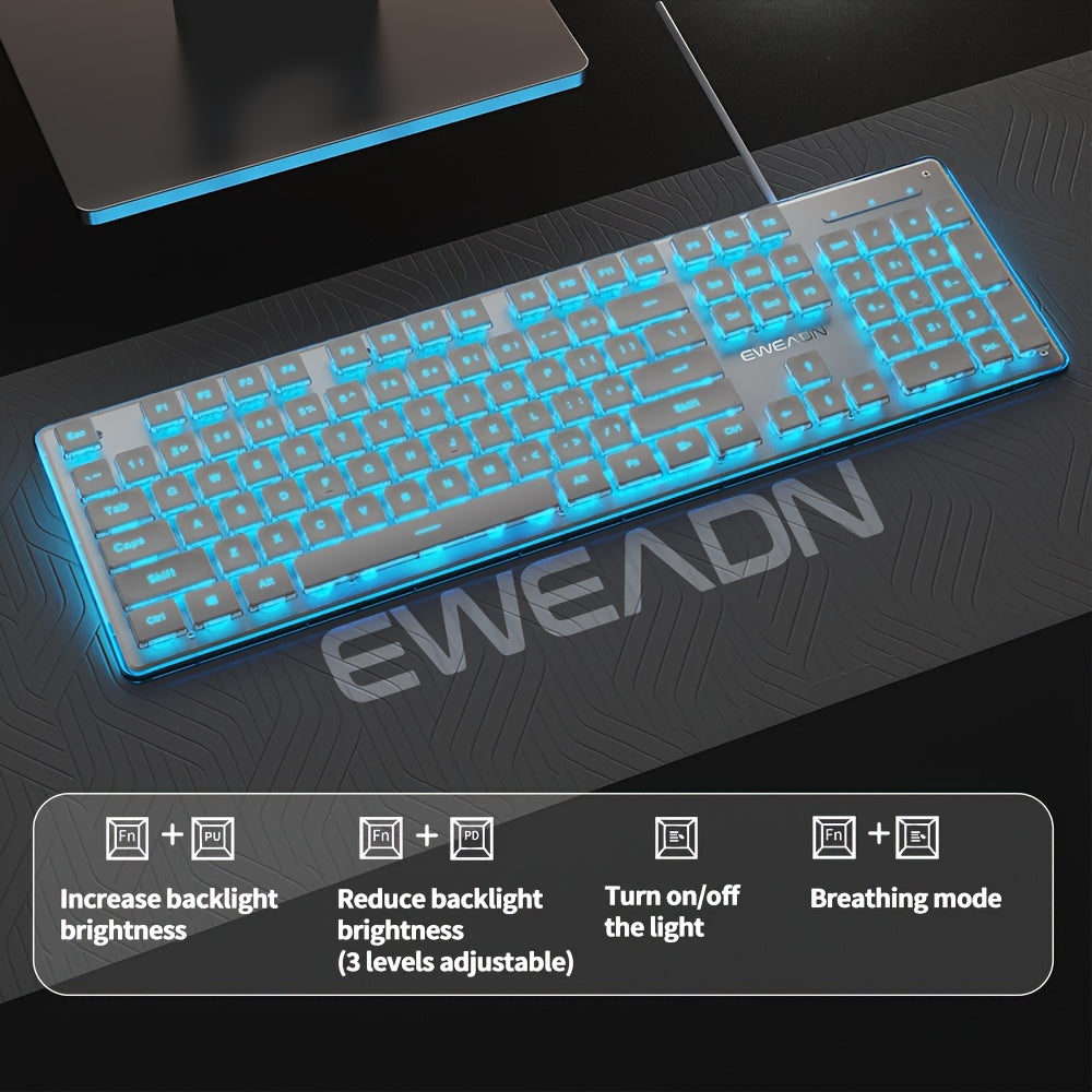 EWEADN Silent LED-Backlit Ergonomic Gaming Keyboard