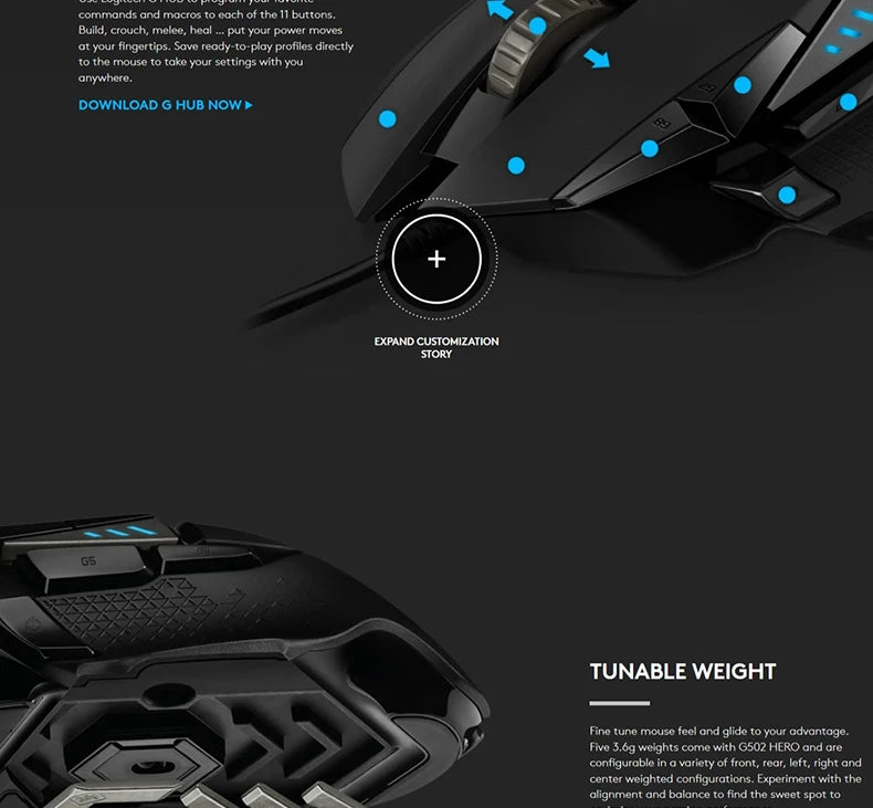 Logitech G502 HERO Gaming Mouse Detachable Weights