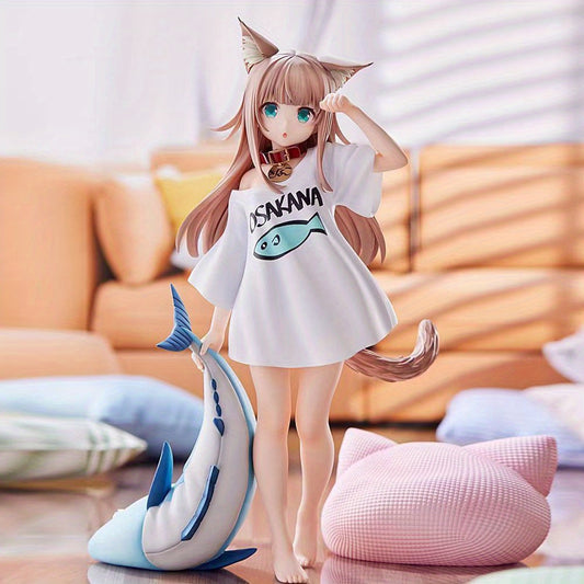 Charming Cat girl Anime Figurine with Fish Accent - PVC Collectible